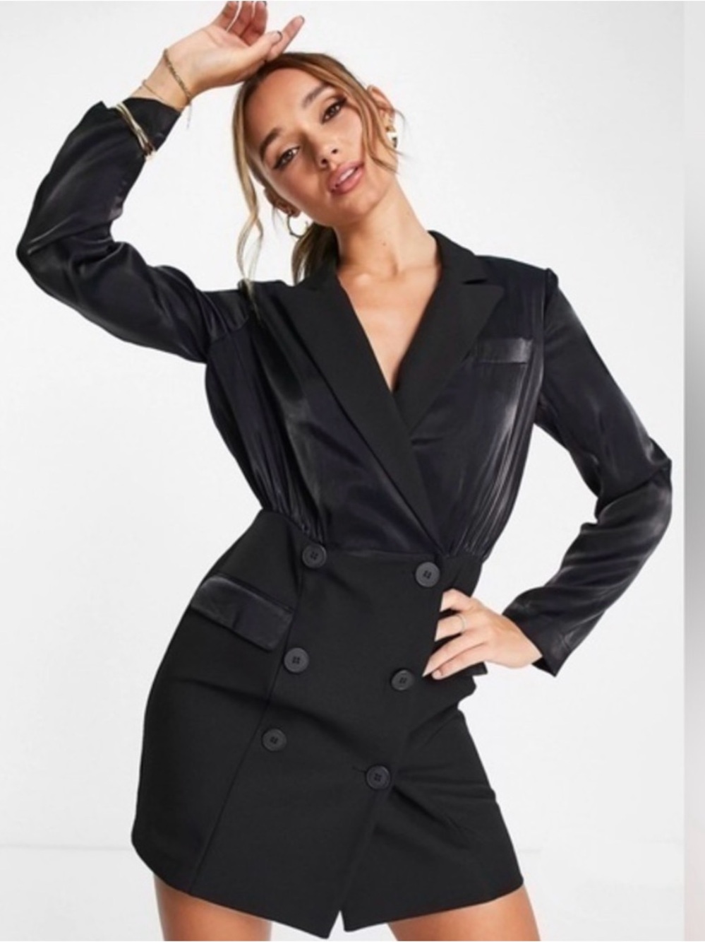 NWT Topshop Black Satin-Panel Double-Breasted Blazer Dress Minidress Size 0